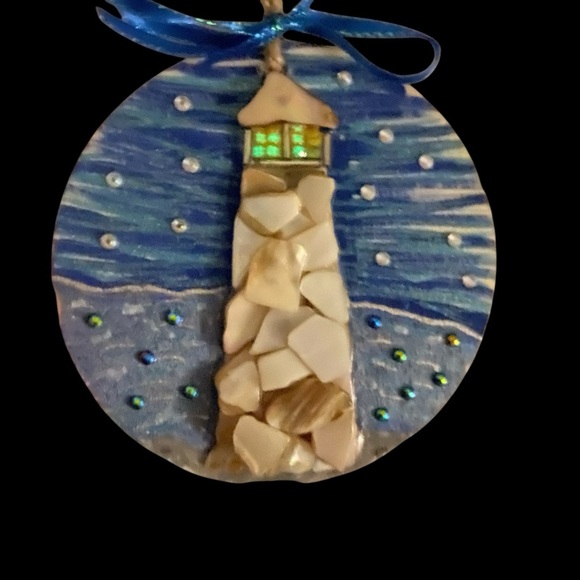 Blue and White Lighthouse Ornament - Picture 3 of 5